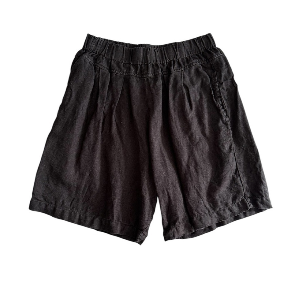 Black Crane Linen Carpenter Shorts Black